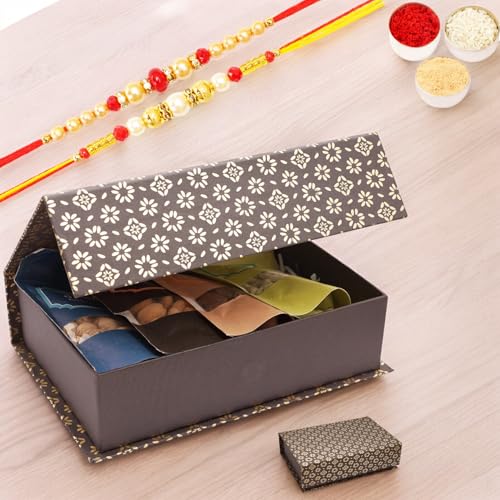 Ghasitaram Gifts Jaiccha Rakhi Gifts for Brothers - Black Gift Box with assorted dryfruits with 2 Rakhis von Jaiccha