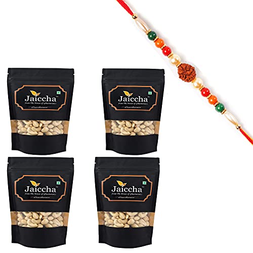 Ghasitaram Gifts Jaiccha Rakhi Gifts for Brothers Dryfruits - Goan Cashews 800 GMS in Black Paper Pouch with Rudraksh Rakhi Ghasitaram Gifts Jaiccha Rakhi Gifts for Brothers Dryfruits - Goan Cashews 800 GMS in Black Paper Pouch with Rudraksh Rakhi von Jaiccha