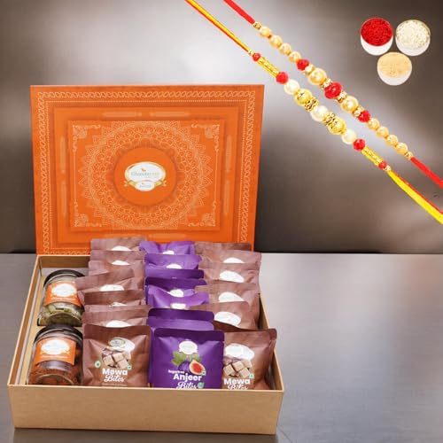 Ghasitaram Gifts Jaiccha Rakhi Gifts for Brothers Orange Hamper Box of 24 pcs mewa and Sugarfree Anjeer Bites, Mixed Dryfruit Jar and Flavour Raisins Jar with 2 rakhis Ghasitaram Gifts Jaiccha Rakhi Gifts for Brothers Orange Hamper Box of 24 pcs mewa and Sugarfree Anjeer Bites, Mixed Dryfruit Jar and Flavour Raisins Jar with 2 rakhis von Jaiccha