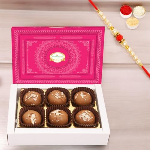 Ghasitaram Gifts Jaiccha Rakhi Gifts for Brothers - Mathura Peda Box 6 Pcs with Pearl Beads Rakhi von Jaiccha