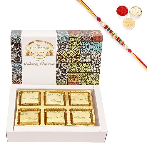Ghasitaram Gifts Jaiccha Rakhi Gifts for Brothers - Mewa Bites Box 6 Pcs with Pearl Beads Rakhi von Jaiccha