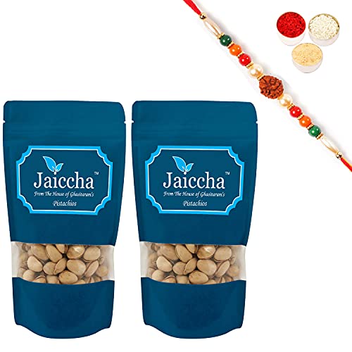 Ghasitaram Gifts Jaiccha Rakhi Gifts for Brothers Rakhi Dryfruits - Afgani Pistachios 400 GMS in White Paper Pouch with Rudraksh Rakhi Ghasitaram Gifts Jaiccha Rakhi Gifts for Brothers Rakhi Dryfruits - Afgani Pistachios 400 GMS in White Paper Pouch with Rudraksh Rakhi von Jaiccha