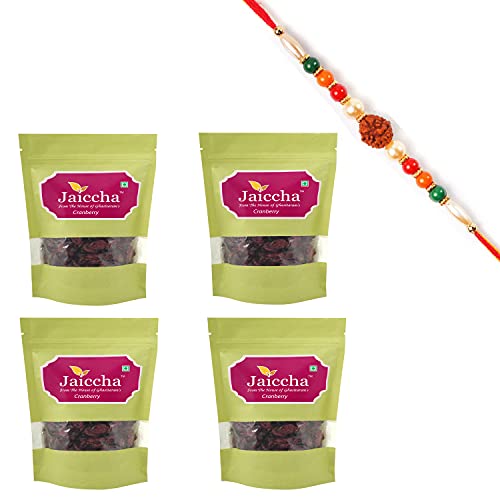 Ghasitaram Gifts Jaiccha Rakhi Gifts for Brothers Rakhi Dryfruits - Dehydrated Dried Cranberries 800 GMS in Green Paper Pouch with Rudraksh Rakhi von Jaiccha