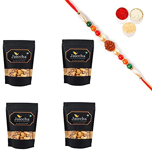 Ghasitaram Gifts Jaiccha Rakhi Gifts for Brothers Rakhi Dryfruits - Desi Ghee Fried Salted Cashews 800 GMS in Black Paper Pouch with Rudraksh Rakhi Ghasitaram Gifts Jaiccha Rakhi Gifts for Brothers Rakhi Dryfruits - Desi Ghee Fried Salted Cashews 800 GMS in Black Paper Pouch with Rudraksh Rakhi von Jaiccha