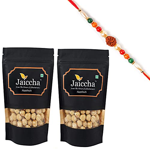 Ghasitaram Gifts Jaiccha Rakhi Gifts for Brothers Rakhi Dryfruits - Hazelnuts 400 GMS with Rudraksh Rakhi von Jaiccha