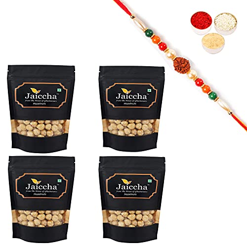 Ghasitaram Gifts Jaiccha Rakhi Gifts for Brothers Rakhi Dryfruits - Hazelnuts 800 GMS with Rudraksh Rakhi von Jaiccha