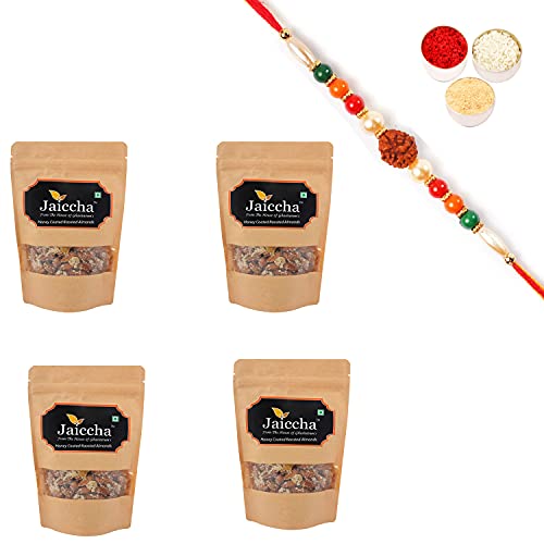 Ghasitaram Gifts Jaiccha Rakhi Gifts for Brothers Rakhi Dryfruits - Honey Coated Roasted Almonds 800 GMS in Brown Paper Pouch with Rudraksh Rakhi von Jaiccha