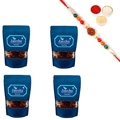 Ghasitaram Gifts Jaiccha Rakhi Gifts for Brothers Rakhi Dryfruits - Pecan Nuts 800 GMS in White Paper Pouch with Rudraksh Rakhi Ghasitaram Gifts Jaiccha Rakhi Gifts for Brothers Rakhi Dryfruits - Pecan Nuts 800 GMS in White Paper Pouch with Rudraksh Rakhi von Jaiccha