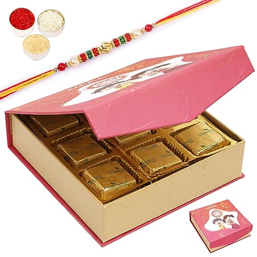 Ghasitaram Gifts Jaiccha Rakhi Gifts for Brothers - Raksha Bandhan Bites Box with Chocolates with Pearl Beads Rakhi von Jaiccha