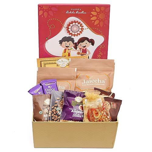 Ghasitaram Gifts Jaiccha Rakhi Gifts for Brothers - Raksha Bandhan Hamper Box with Sweets With Soan papdi with 2 Rakhis von Jaiccha