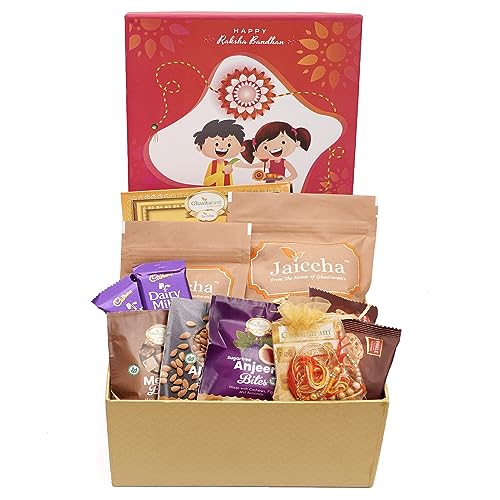 Ghasitaram Gifts Jaiccha Rakhi Gifts for Brothers - Raksha Bandhan Hamper Box with Sweets With Soan papdi with 2 Rakhis Ghasitaram Gifts Jaiccha Rakhi Gifts for Brothers - Raksha Bandhan Hamper Box with Sweets With Soan papdi with 2 Rakhis von Jaiccha