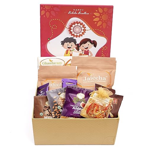 Ghasitaram Gifts Jaiccha Rakhi Gifts for Brothers - Raksha Bandhan Hamper Box with Sweets with besan barfi with 2 Rakhis von Jaiccha