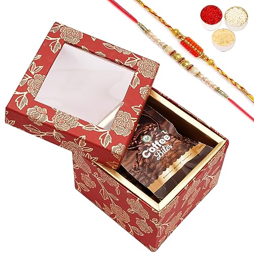 Ghasitaram Gifts Jaiccha Rakhi Gifts for Brothers - Red Printed Fancy Box with bites with 2 Rakhis von Jaiccha