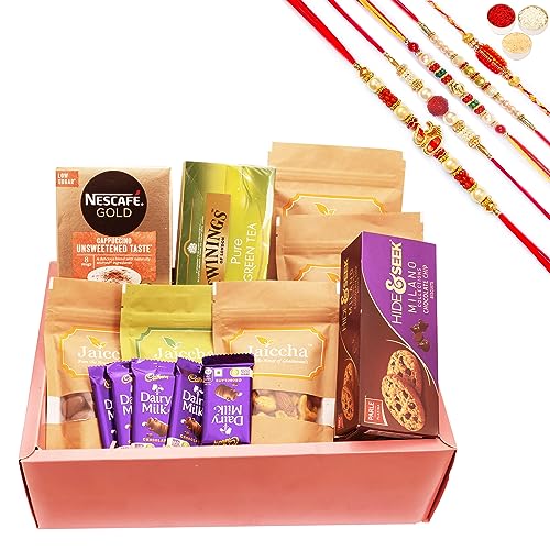 Ghasitaram Gifts Jaiccha Rakhi Gifts for Brothers - Rust Hamper Box wit pouches with 5 Rakhis von Jaiccha