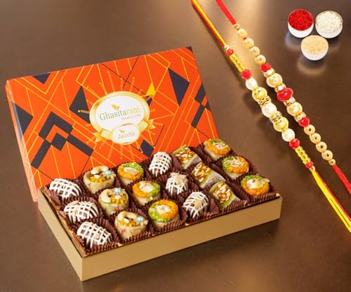 Ghasitaram Gifts Jaiccha Rakhi for Brother Exotic Dryfruit Sweets in Designer Box 18pcs with 2 Rakhis Ghasitaram Gifts Jaiccha Rakhi for Brother Exotic Dryfruit Sweets in Designer Box 18pcs with 2 Rakhis von Jaiccha
