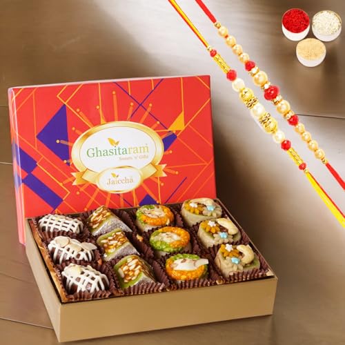 Ghasitaram Gifts Jaiccha Rakhi for Brother Exotic Dryfruit Sweets in Premium Box 12pcs with 2 Rakhis von Jaiccha
