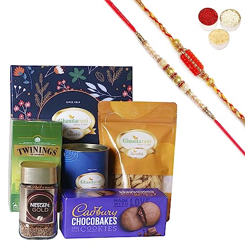 Ghasitaram Gifts Jaiccha Rakhi for Brother Ghasitaram Tea Coffee Hamper Box with 2 Rakhis von Jaiccha