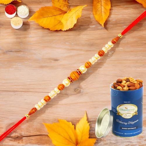 Ghasitaram Gifts Jaiccha Rakhi for Brother Rakhis Online 6222- Pearl Rakhi with 100 gms of Dryfruits Mix Can Ghasitaram Gifts Jaiccha Rakhi for Brother Rakhis Online 6222- Pearl Rakhi with 100 gms of Dryfruits Mix Can von Jaiccha