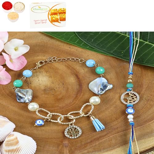 Ghasitaram Gifts Jaiccha Rakhi for Brother Rakhis Online BRS24-027- Evil eye Tree of Life Bhaiya Bhabhi Rakhi with 200 gms of Besan Barfi Ghasitaram Gifts Jaiccha Rakhi for Brother Rakhis Online BRS24-027- Evil eye Tree of Life Bhaiya Bhabhi Rakhi with 200 gms of Besan Barfi von Jaiccha
