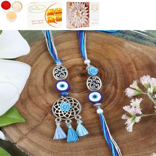 Ghasitaram Gifts Jaiccha Rakhi for Brother Rakhis Online LS24-065-Oxidized Evil eye Bhaiya Bhabhi Rakhi with 200 gms of Besan Barfi and 200 gms of Kaju Katli Ghasitaram Gifts Jaiccha Rakhi for Brother Rakhis Online LS24-065-Oxidized Evil eye Bhaiya Bhabhi Rakhi with 200 gms of Besan Barfi and 200 gms of Kaju Katli von Jaiccha