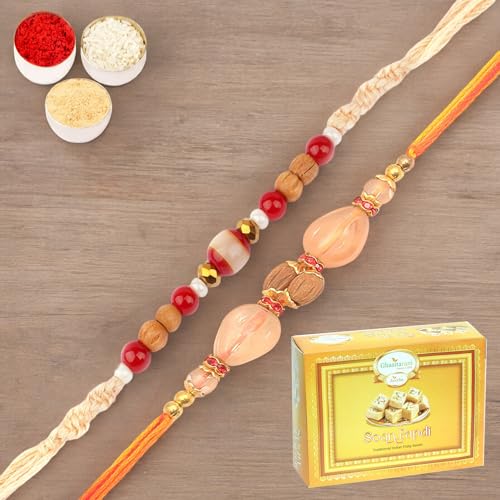 Ghasitaram Gifts Jaiccha Rakhi for Brother Rakhis Online - Set of 2-1889,AV5919 Fancy Thread Rakhi with 200 gms of Soan Papdi von Jaiccha