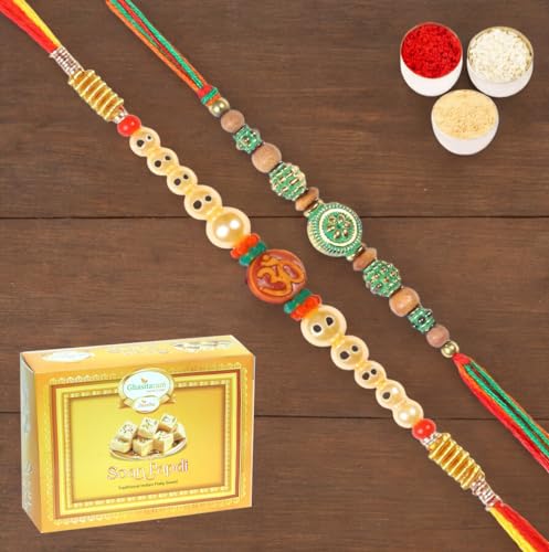 Ghasitaram Gifts Jaiccha Rakhi for Brother Rakhis Online - Set of 2-6135, L-1 Thread Rakhi with 200 gms of Soan Papdi Ghasitaram Gifts Jaiccha Rakhi for Brother Rakhis Online - Set of 2-6135, L-1 Thread Rakhi with 200 gms of Soan Papdi von Jaiccha