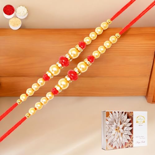 Ghasitaram Gifts Jaiccha Rakhi for Brother Rakhis Online Set of 2-6210 Pearl Rakhi with 200 gms of Kaju katli Ghasitaram Gifts Jaiccha Rakhi for Brother Rakhis Online Set of 2-6210 Pearl Rakhi with 200 gms of Kaju katli von Jaiccha
