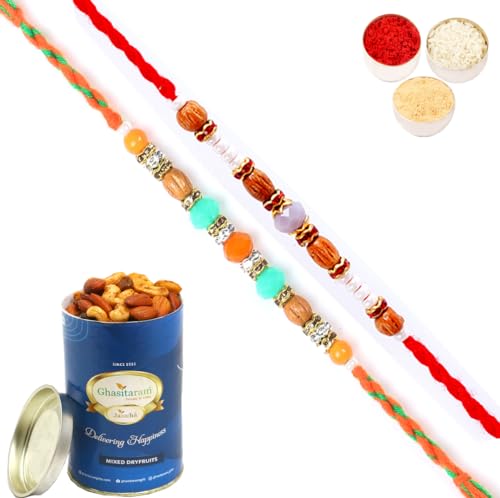Ghasitaram Gifts Jaiccha Rakhi for Brother Rakhis Online - Set of 2-6332,6366 Fancy Thread Rakhi with 100 gms of Dryfruits Mix Can Ghasitaram Gifts Jaiccha Rakhi for Brother Rakhis Online - Set of 2-6332,6366 Fancy Thread Rakhi with 100 gms of Dryfruits Mix Can von Jaiccha