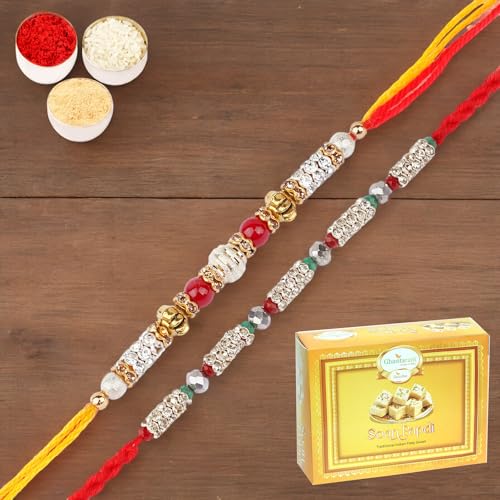 Ghasitaram Gifts Jaiccha Rakhi for Brother Rakhis Online - Set of 2-6981,7077 Fancy Thread Rakhi with 200 gms of Soan Papdi Ghasitaram Gifts Jaiccha Rakhi for Brother Rakhis Online - Set of 2-6981,7077 Fancy Thread Rakhi with 200 gms of Soan Papdi von Jaiccha