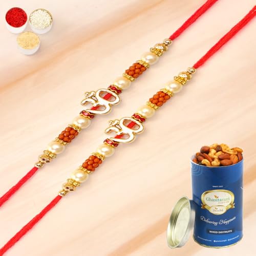 Ghasitaram Gifts Jaiccha Rakhi for Brother Rakhis Online Set of 2-R-2125 Om Rakhi Thread with 100 gms of Dryfruits Mix Can Ghasitaram Gifts Jaiccha Rakhi for Brother Rakhis Online Set of 2-R-2125 Om Rakhi Thread with 100 gms of Dryfruits Mix Can von Jaiccha