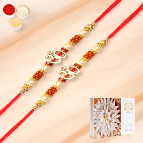Ghasitaram Gifts Jaiccha Rakhi for Brother Rakhis Online Set of 2-R-2125 Om Rakhi Thread with 200 gms of Kaju katli Ghasitaram Gifts Jaiccha Rakhi for Brother Rakhis Online Set of 2-R-2125 Om Rakhi Thread with 200 gms of Kaju katli von Jaiccha