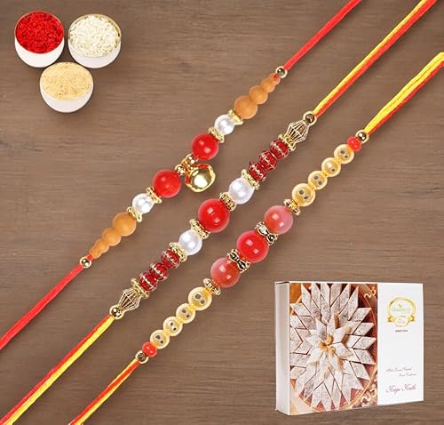Ghasitaram Gifts Jaiccha Rakhi for Brother Rakhis Online - Set of 3-6018,6190, 6222 Thread Rakhi with 200 gms of Kaju katli Ghasitaram Gifts Jaiccha Rakhi for Brother Rakhis Online - Set of 3-6018,6190, 6222 Thread Rakhi with 200 gms of Kaju katli von Jaiccha