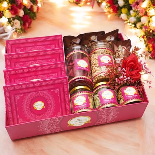 Ghasitaram Gifts JaicchaLohri sweets Gachak hampers Lohri Pink Hamper Tray of 13 goodies Ghasitaram Gifts JaicchaLohri sweets Gachak hampers Lohri Pink Hamper Tray of 13 goodies von Jaiccha