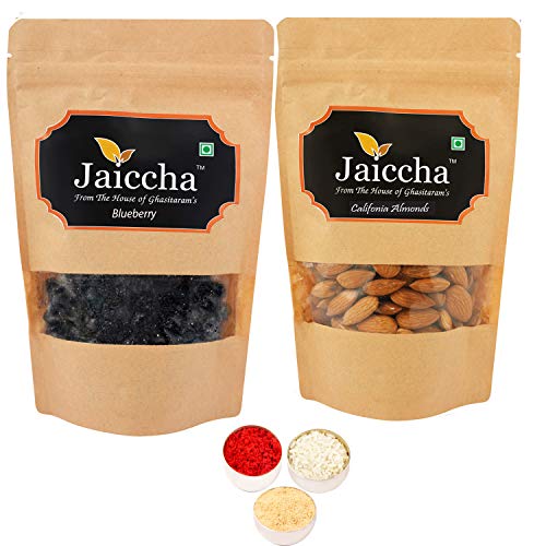 Jaiccha Ghasitaram Bhaidooj Gifts - Blueberry 100 GMS and Almonds 100 GMS Pouch von Jaiccha