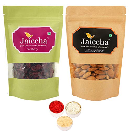 Jaiccha Ghasitaram Bhaidooj Gifts - Cranberry 100 GMS and Almonds 100 GMS Pouch von Jaiccha