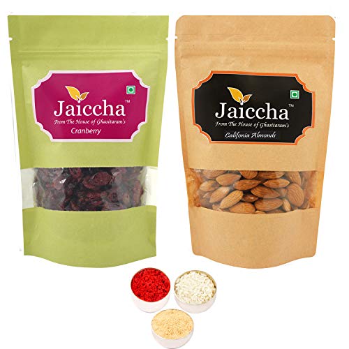 Jaiccha Ghasitaram Bhaidooj Gifts - Cranberry 100 GMS and Almonds 100 GMS Pouch Jaiccha Ghasitaram Bhaidooj Gifts - Cranberry 100 GMS and Almonds 100 GMS Pouch von Jaiccha