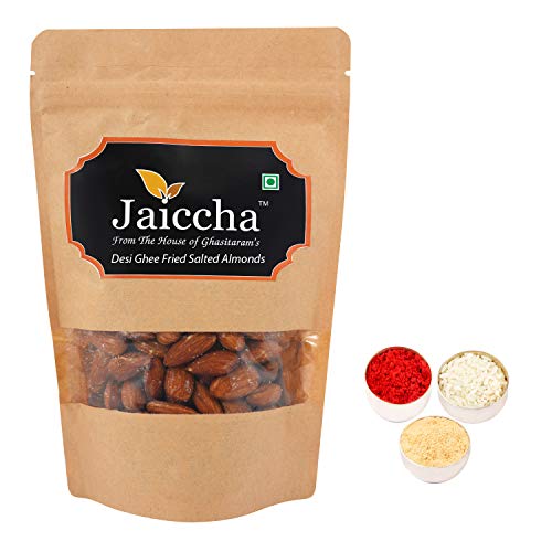 Jaiccha Ghasitaram Bhaidooj Gifts - Desi Ghee Fried Salted Almonds 200 GMS in Brown Paper Pouch von Jaiccha