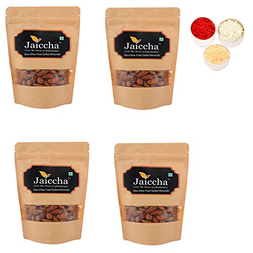 Jaiccha Ghasitaram Bhaidooj Gifts - Desi Ghee Fried Salted Almonds 800 GMS in Brown Paper Pouch von Jaiccha