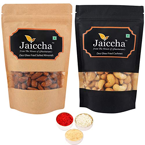 Jaiccha Ghasitaram Bhaidooj Gifts - Desi Ghee Fried Salted Cashews and Almonds Pouches Big 400 GMS von Jaiccha