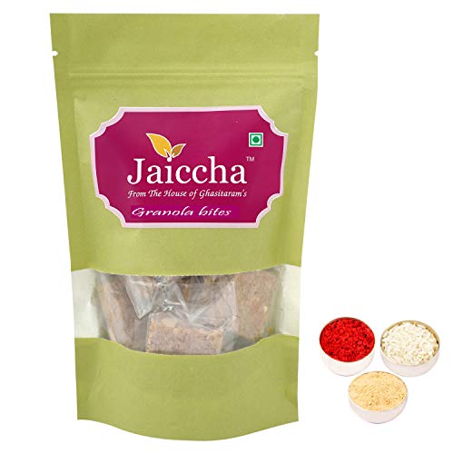 Jaiccha Ghasitaram Bhaidooj Gifts - Granola Bites 200 GMS in Green Paper Pouch von Jaiccha