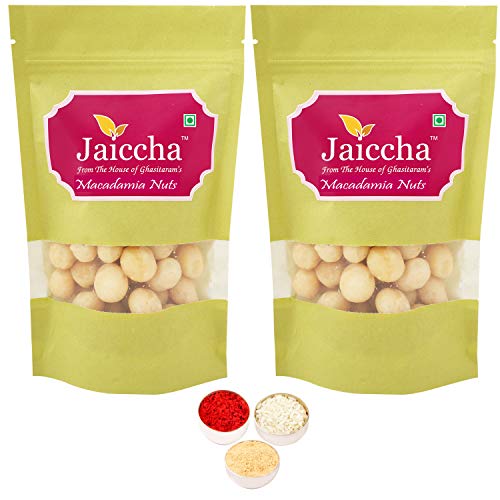 Jaiccha Ghasitaram Bhaidooj Gifts - Macadamia Nuts 400 GMS in Green Paper Pouch von Jaiccha