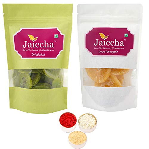 Jaiccha Ghasitaram Bhaidooj Gifts - Pack of 2 Dried Kiwi, Pineapple Pouches Big 400 GMS von Jaiccha