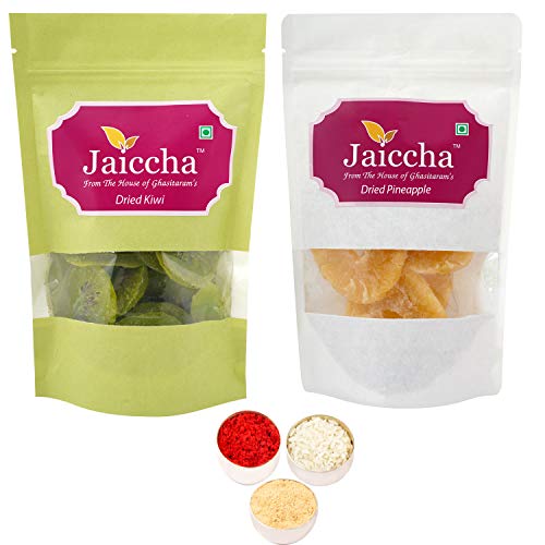 Jaiccha Ghasitaram Bhaidooj Gifts - Pack of 2 Dried Kiwi, Pineapple Pouches Small 200 GMS Jaiccha Ghasitaram Bhaidooj Gifts - Pack of 2 Dried Kiwi, Pineapple Pouches Small 200 GMS von Jaiccha