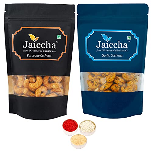 Jaiccha Ghasitaram Bhaidooj Gifts - Pack of 2 Garlic, Barbeque Cashews Pouches Small 200 GMS Jaiccha Ghasitaram Bhaidooj Gifts - Pack of 2 Garlic, Barbeque Cashews Pouches Small 200 GMS von Jaiccha