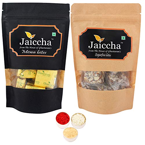 Jaiccha Ghasitaram Bhaidooj Gifts - Pack of 2 MEWA Bites and Sugarfree Bites Pouches Big 400 GMS von Jaiccha