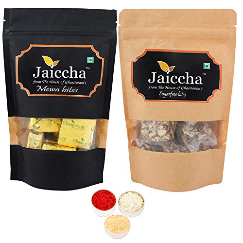 Jaiccha Ghasitaram Bhaidooj Gifts - Pack of 2 MEWA Bites and Sugarfree Bites Pouches Small 200 GMS von Jaiccha