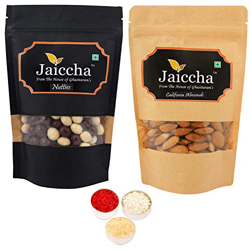 Jaiccha Ghasitaram Bhaidooj Gifts - Pack of 2 Nutties and Almond Pouches Small 200 GMS Jaiccha Ghasitaram Bhaidooj Gifts - Pack of 2 Nutties and Almond Pouches Small 200 GMS von Jaiccha