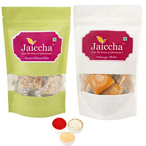Jaiccha Ghasitaram Bhaidooj Gifts - Pack of 2 Roasted Almond Bites and Mango Bites Pouches Small 200 GMS von Jaiccha