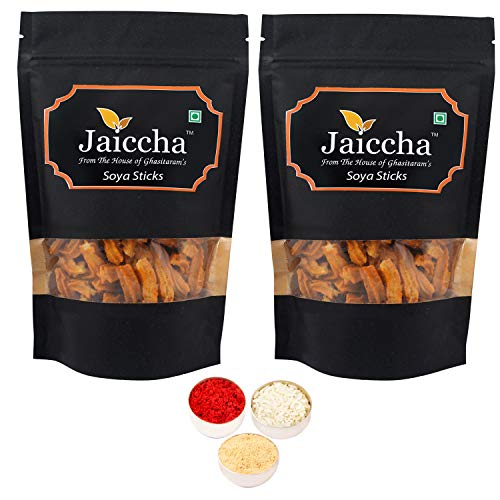 Jaiccha Ghasitaram Bhaidooj Gifts - Pack of 2 SOYA Sticks 100 GMS in Black Paper Pouch Jaiccha Ghasitaram Bhaidooj Gifts - Pack of 2 SOYA Sticks 100 GMS in Black Paper Pouch von Jaiccha