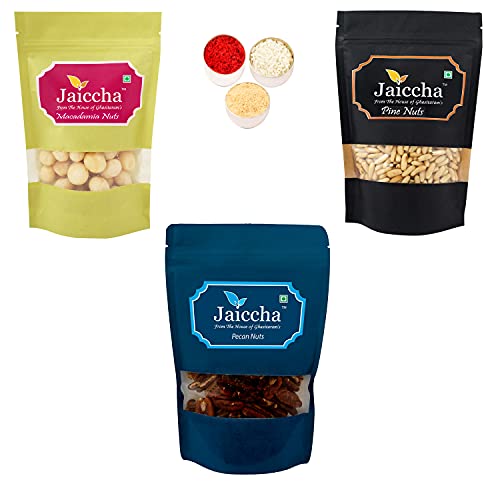 Jaiccha Ghasitaram Bhaidooj Gifts - Pack of 3 Premium Nuts Pinenuts, Pecan and Macadamia Big 600 GMS von Jaiccha